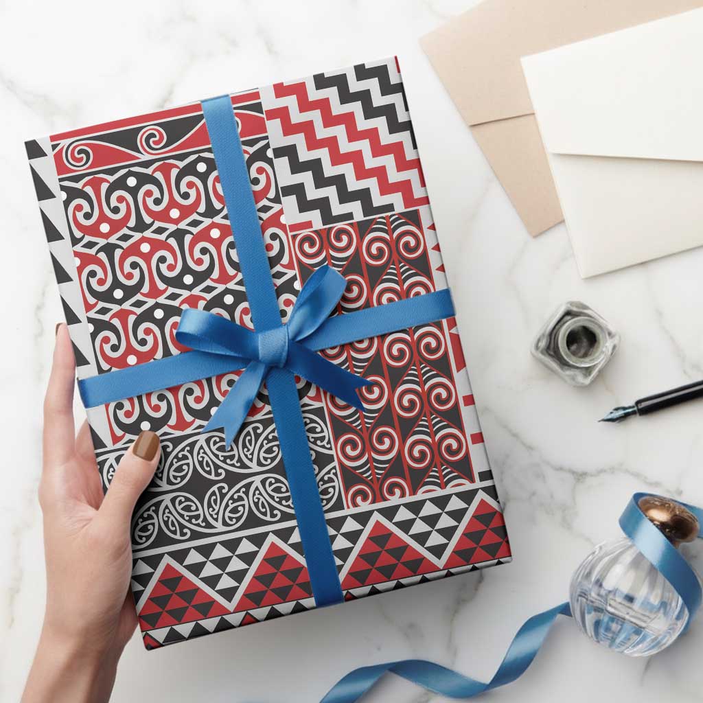 Aotearoa Kowhaiwhai Taniko Patchwork Motifs Wrapping Paper LT9 - Polynesian Pride