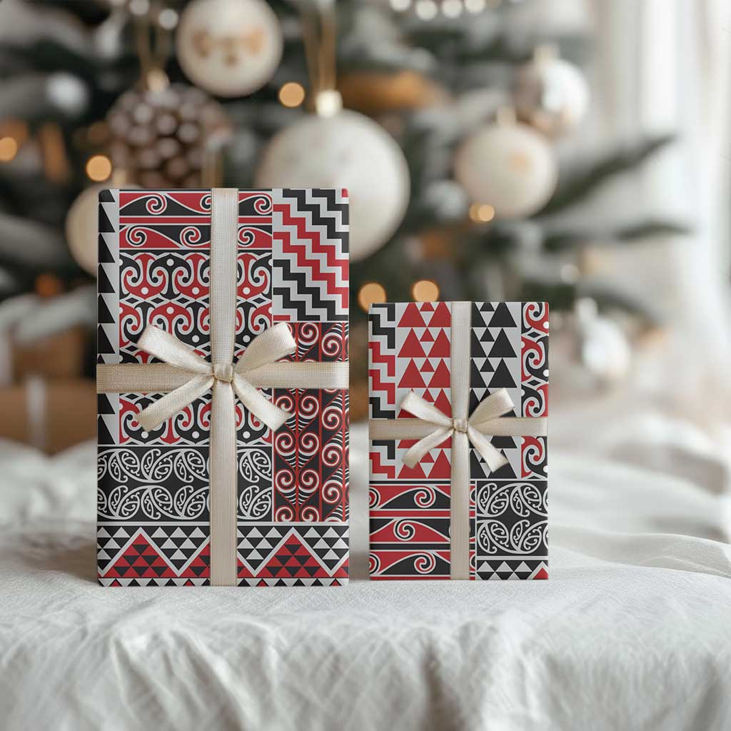 Aotearoa Kowhaiwhai Taniko Patchwork Motifs Wrapping Paper LT9 - Polynesian Pride