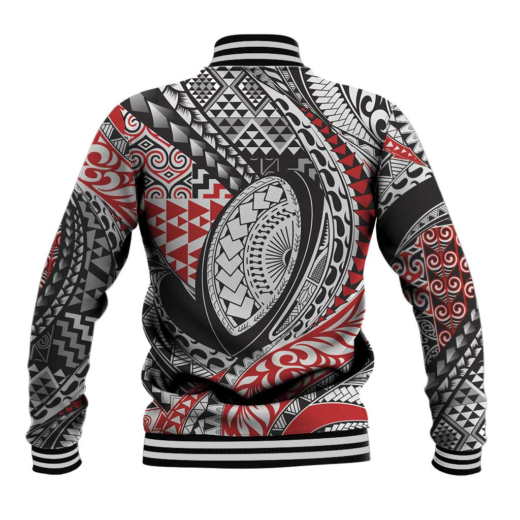 Aotearoa Maori Rugby Tribal Tattoo Baseball Jacket Kowhaiwhai Taniko Patchwork Motifs