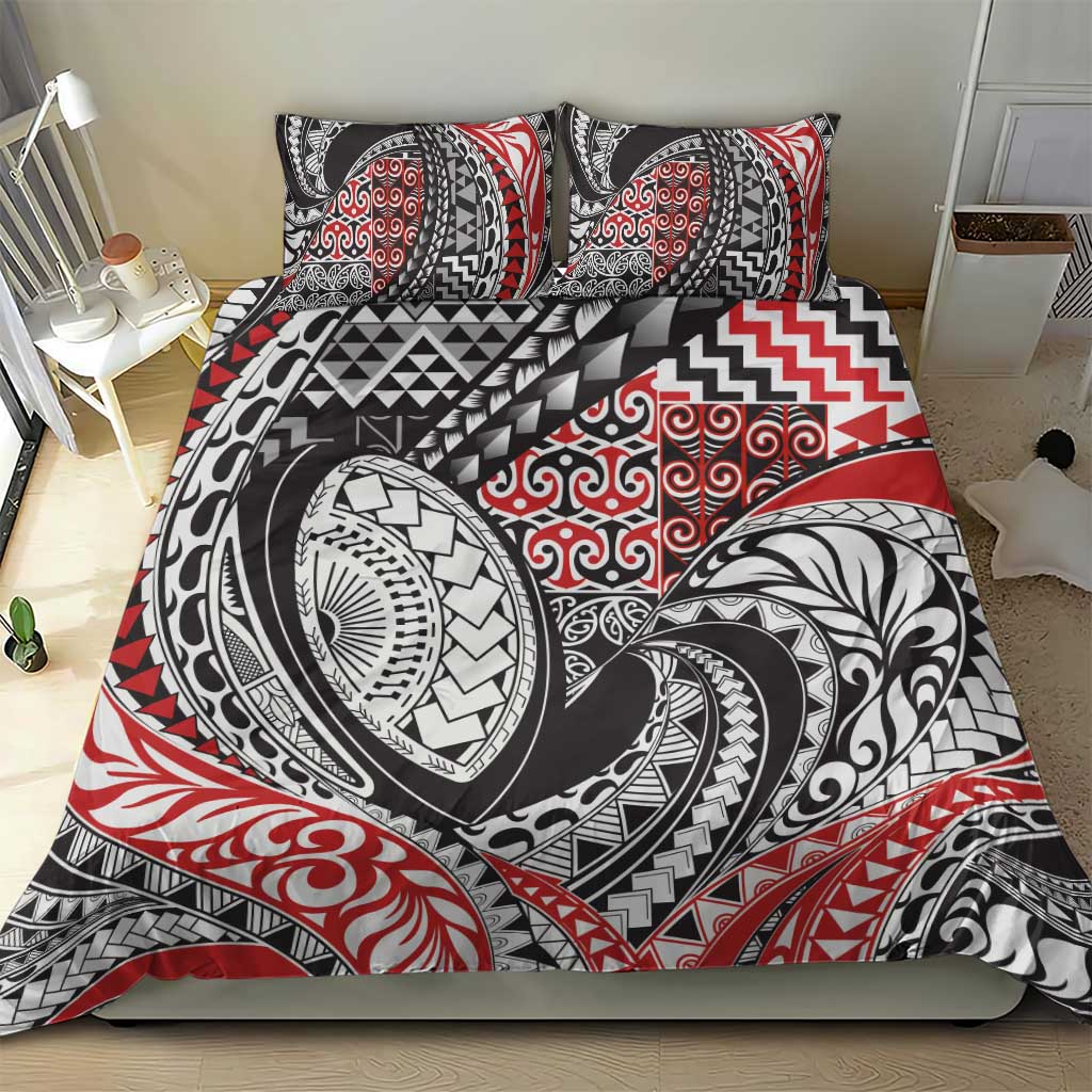 Aotearoa Maori Rugby Tribal Tattoo Bedding Set Kowhaiwhai Taniko Patchwork Motifs