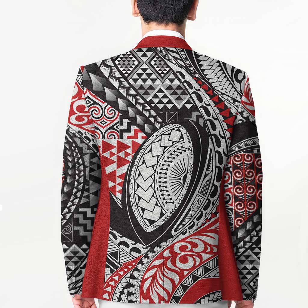 Aotearoa Maori Rugby Tribal Tattoo Blazer Kowhaiwhai Taniko Patchwork Motifs - Polynesian Pride