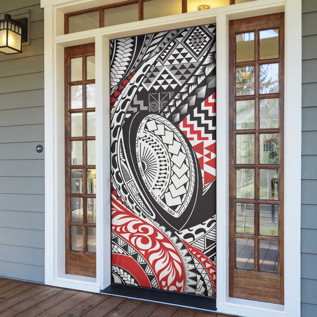 Aotearoa Maori Rugby Tribal Tattoo Door Cover Kowhaiwhai Taniko Patchwork Motifs - Polynesian Pride