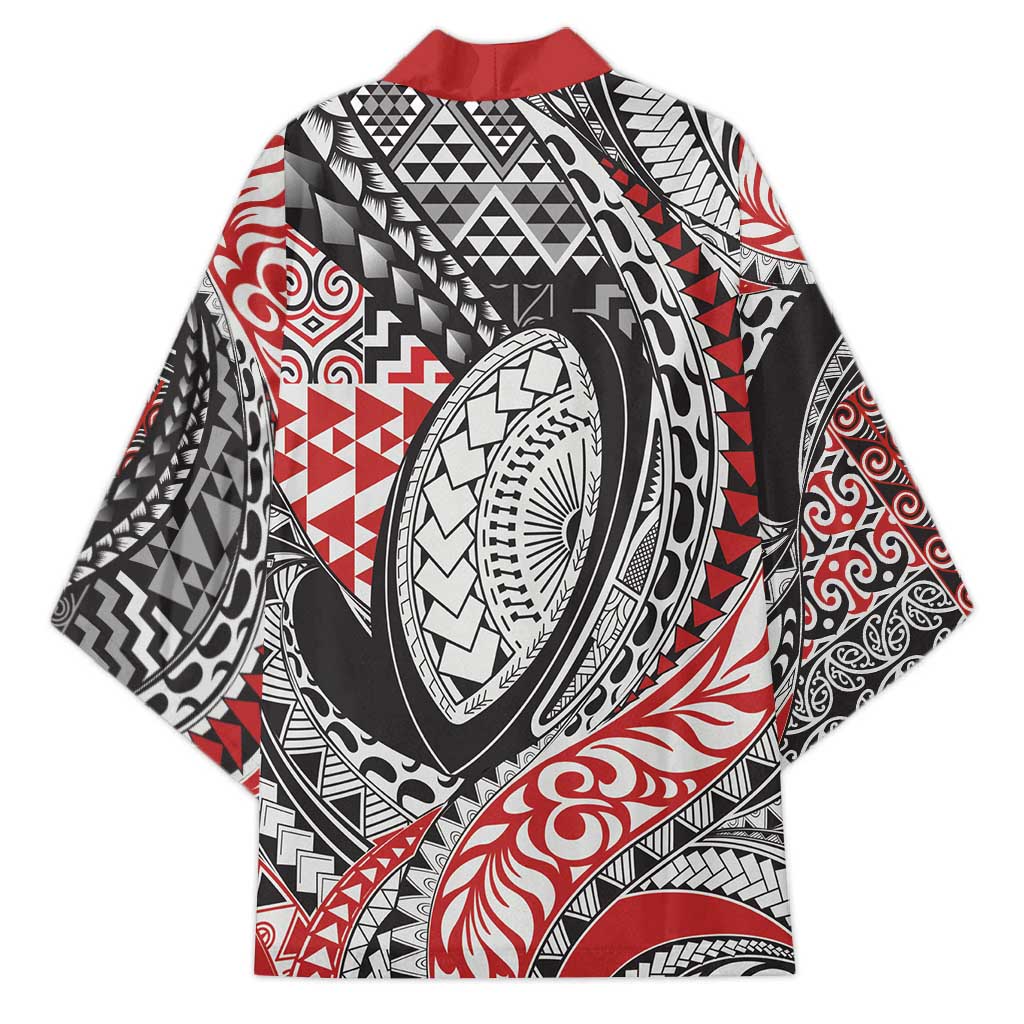 Aotearoa Maori Rugby Tribal Tattoo Kimono Kowhaiwhai Taniko Patchwork Motifs - Polynesian Pride