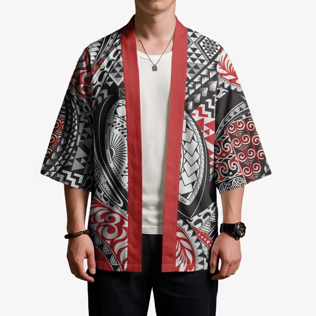 Aotearoa Maori Rugby Tribal Tattoo Kimono Kowhaiwhai Taniko Patchwork Motifs - Polynesian Pride