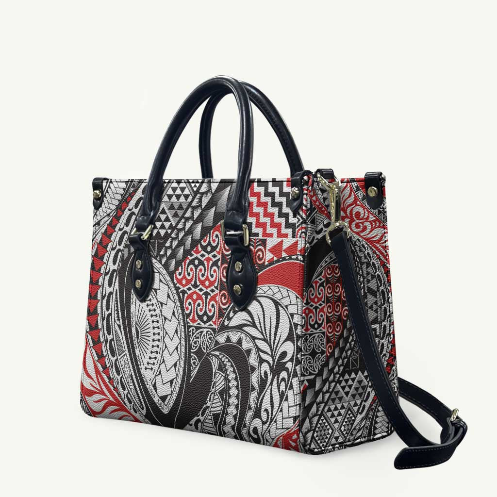 Aotearoa Maori Rugby Tribal Tattoo Leather Bag Kowhaiwhai Taniko Patchwork Motifs - Polynesian Pride