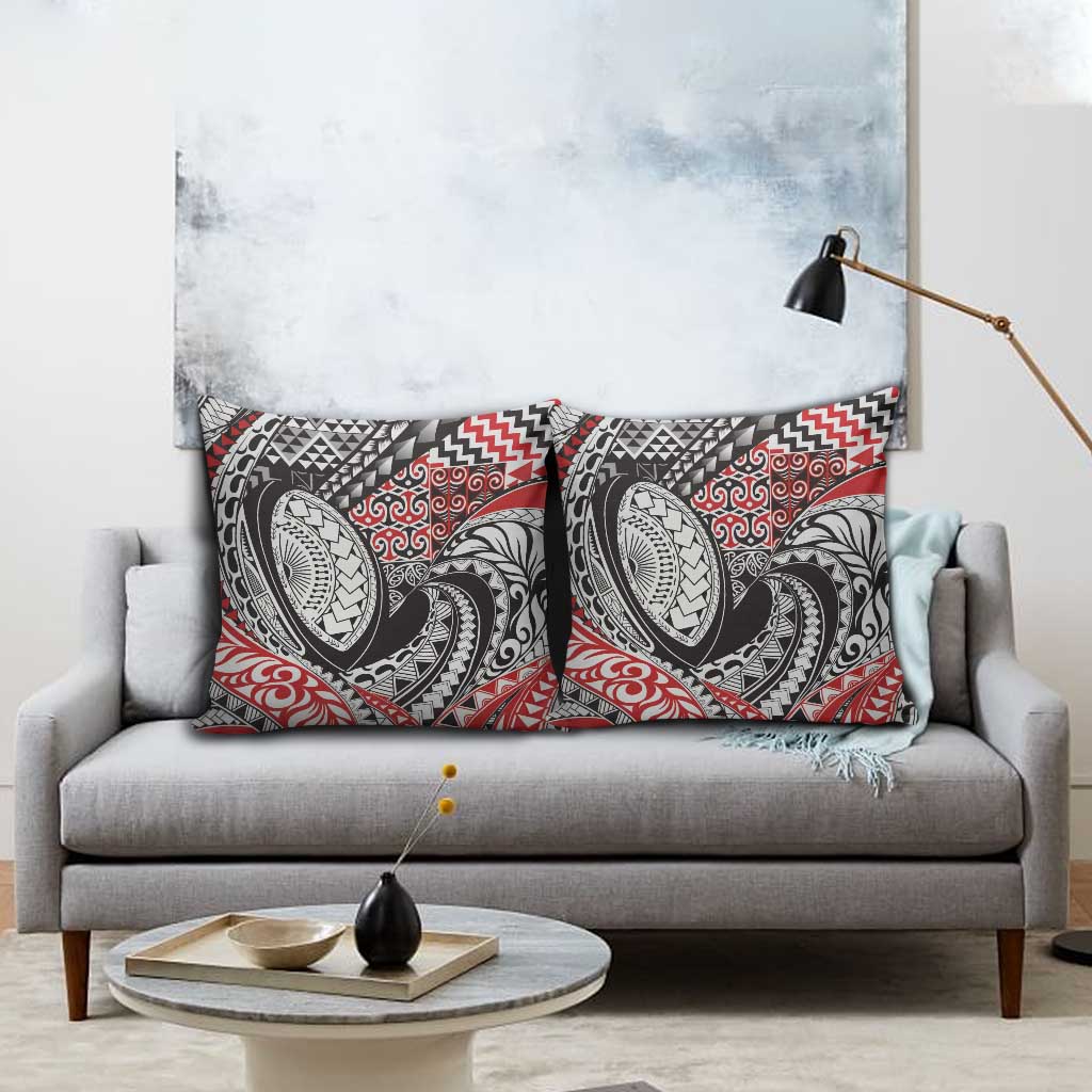 Aotearoa Maori Rugby Tribal Tattoo Pillow Cover Kowhaiwhai Taniko Patchwork Motifs - Polynesian Pride