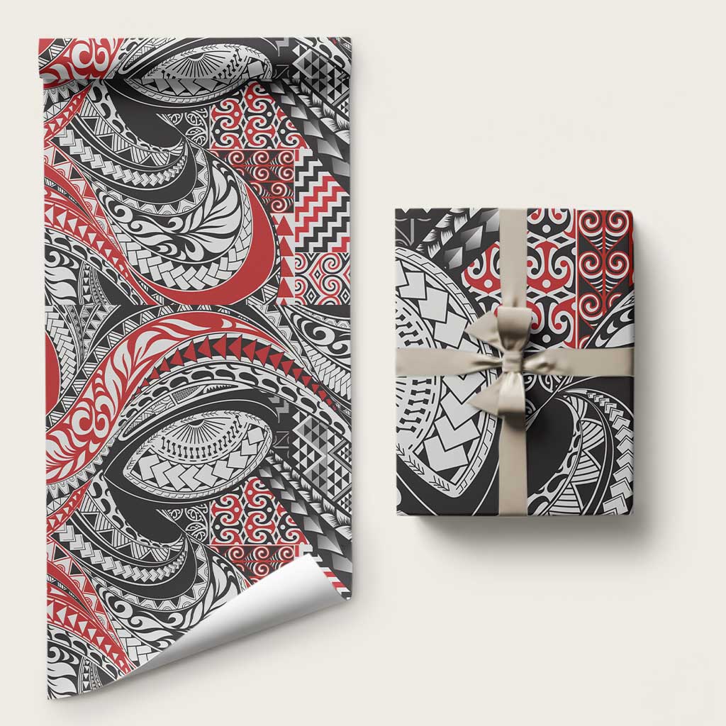 Aotearoa Maori Rugby Tribal Tattoo Wrapping Paper Kowhaiwhai Taniko Patchwork Motifs - Polynesian Pride