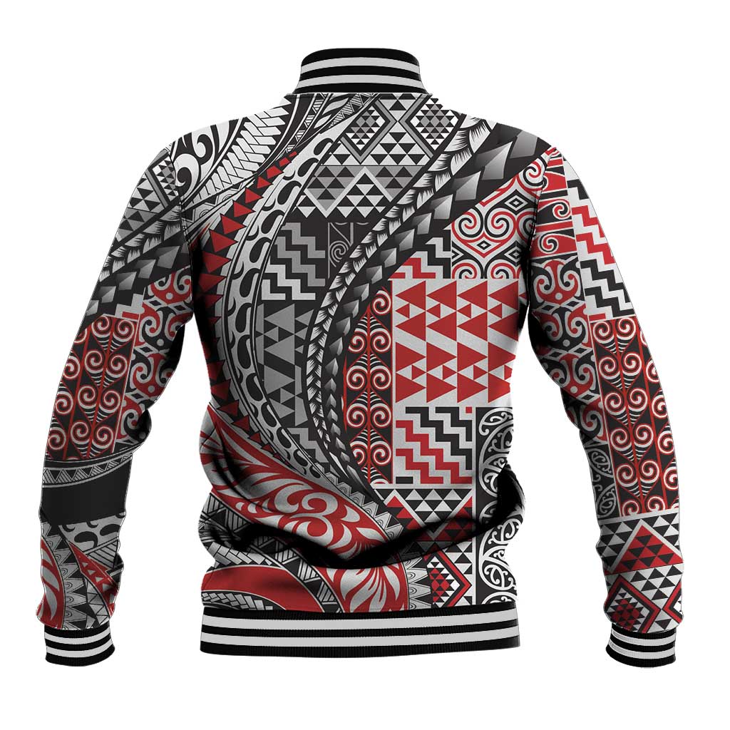 Aotearoa Maori Tribal Tattoo Baseball Jacket Kowhaiwhai Taniko Patchwork Motifs LT9 - Polynesian Pride