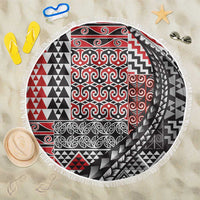 Aotearoa Maori Tribal Tattoo Beach Blanket Kowhaiwhai Taniko Patchwork Motifs LT9 One Size 150cm Red - Polynesian Pride