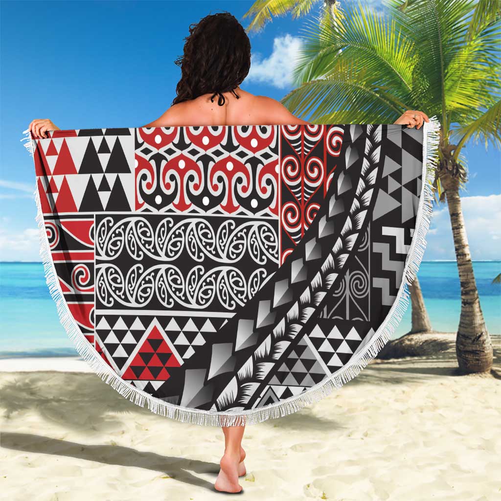 Aotearoa Maori Tribal Tattoo Beach Blanket Kowhaiwhai Taniko Patchwork Motifs LT9 - Polynesian Pride