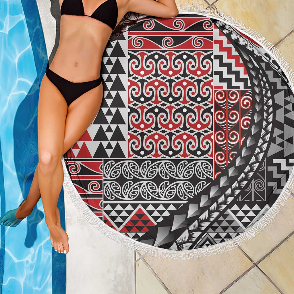 Aotearoa Maori Tribal Tattoo Beach Blanket Kowhaiwhai Taniko Patchwork Motifs LT9 - Polynesian Pride