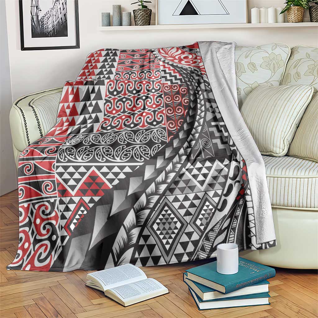 Aotearoa Maori Tribal Tattoo Blanket Kowhaiwhai Taniko Patchwork Motifs LT9 Red - Polynesian Pride