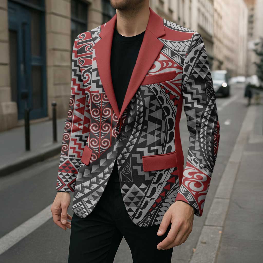 Aotearoa Maori Tribal Tattoo Blazer Kowhaiwhai Taniko Patchwork Motifs - Polynesian Pride