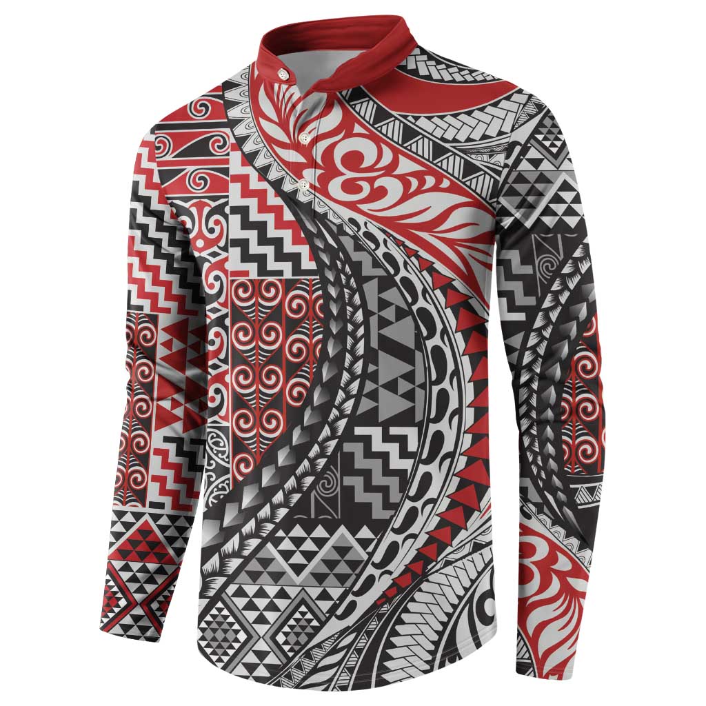 Aotearoa Maori Tribal Tattoo Button Sweatshirt Kowhaiwhai Taniko Patchwork Motifs LT9 - Polynesian Pride