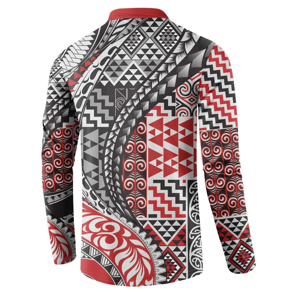 Aotearoa Maori Tribal Tattoo Button Sweatshirt Kowhaiwhai Taniko Patchwork Motifs LT9 - Polynesian Pride
