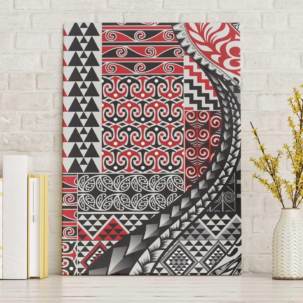Aotearoa Maori Tribal Tattoo Canvas Wall Art Kowhaiwhai Taniko Patchwork Motifs LT9 Without Frame Red - Polynesian Pride