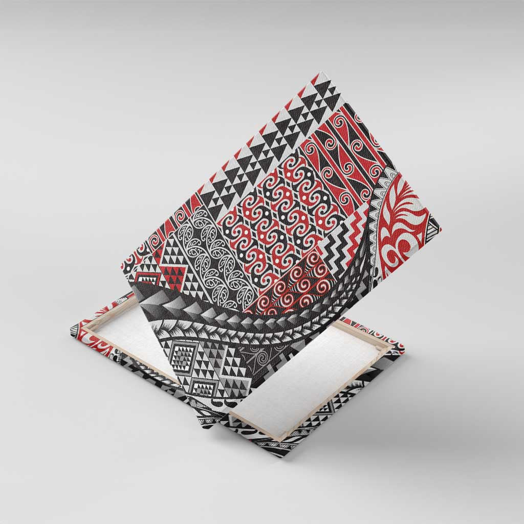 Aotearoa Maori Tribal Tattoo Canvas Wall Art Kowhaiwhai Taniko Patchwork Motifs LT9 With Frame Red - Polynesian Pride