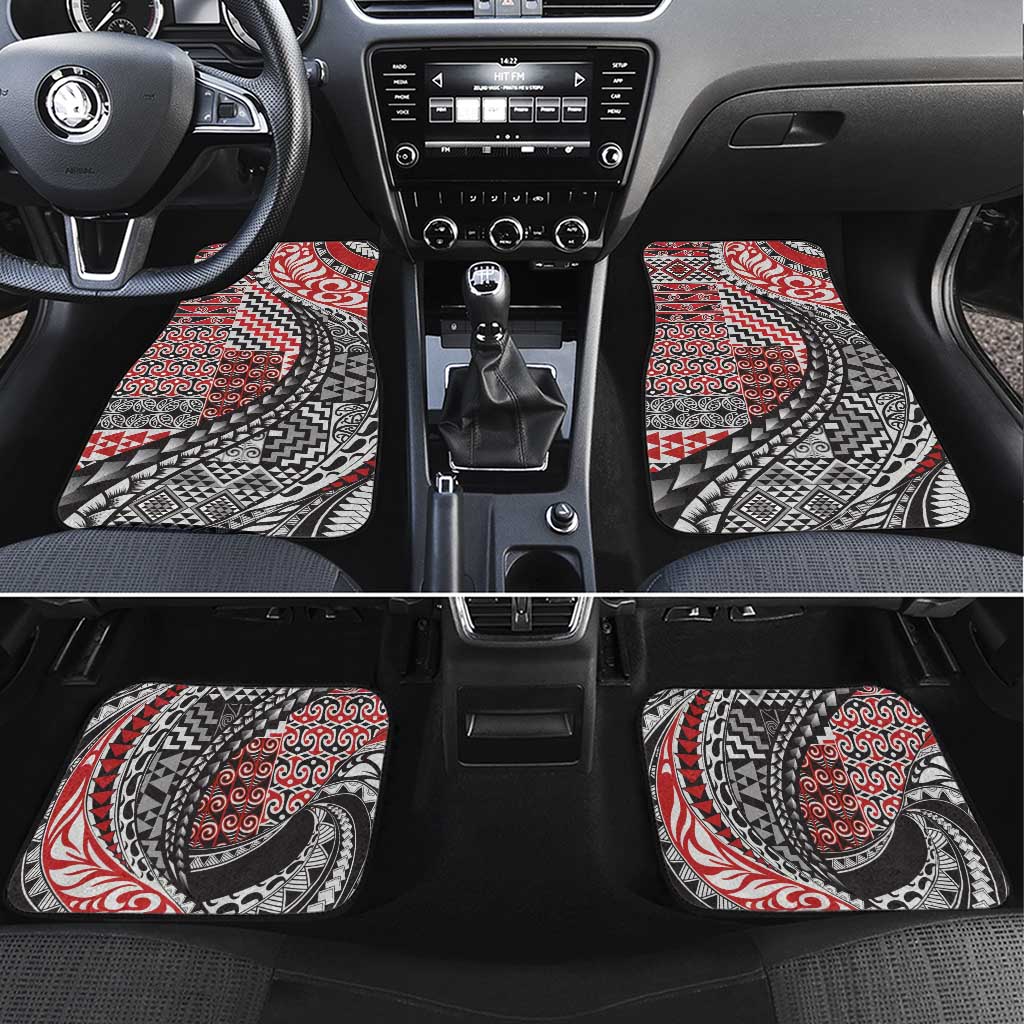 Aotearoa Maori Tribal Tattoo Car Mats Kowhaiwhai Taniko Patchwork Motifs LT9 Set 4pcs Red - Polynesian Pride