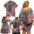 Aotearoa Maori Tribal Tattoo Family Matching Off Shoulder Short Dress and Hawaiian Shirt Kowhaiwhai Taniko Patchwork Motifs