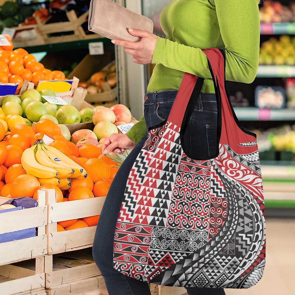 Aotearoa Maori Tribal Tattoo Grocery Bag Kowhaiwhai Taniko Patchwork Motifs LT9 - Polynesian Pride