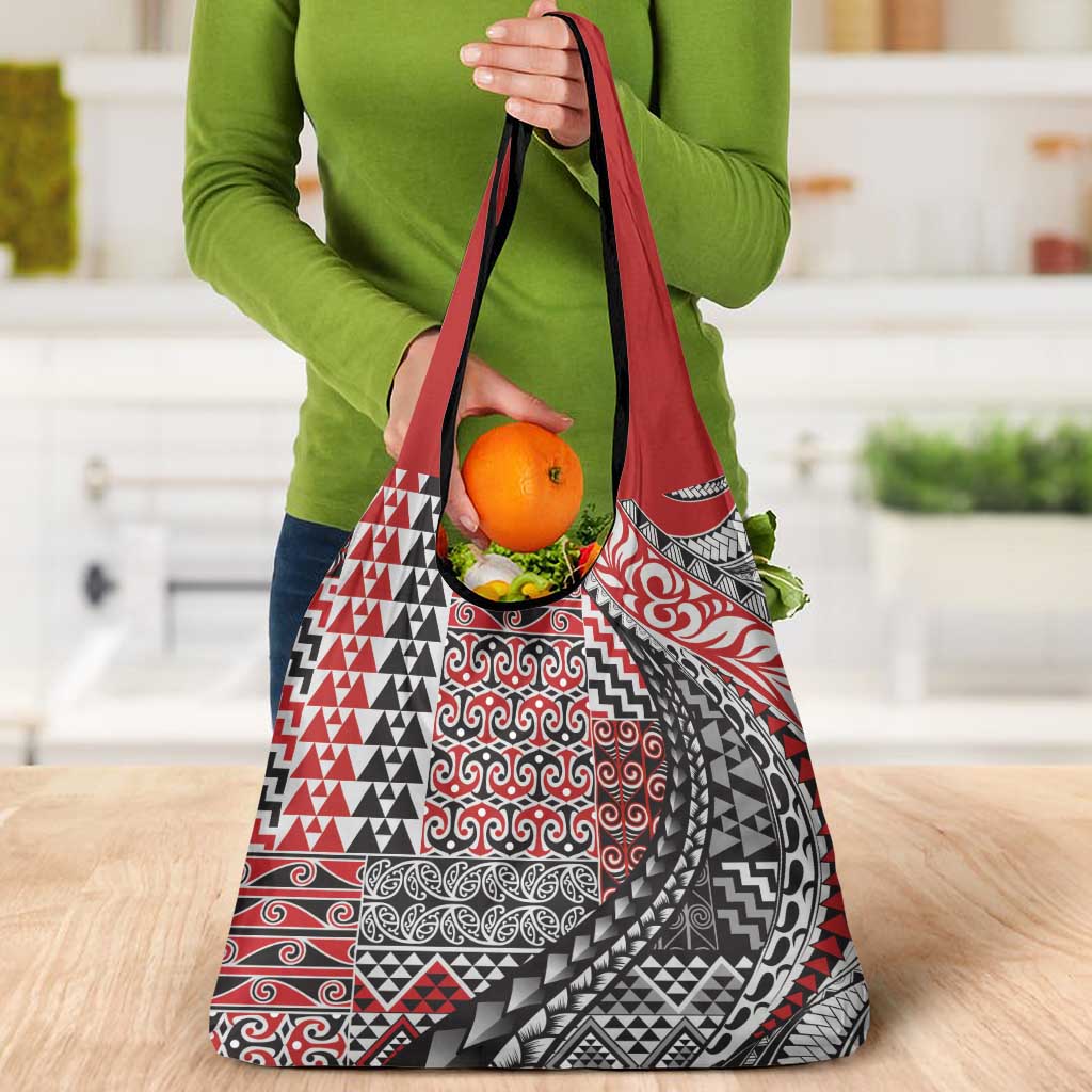 Aotearoa Maori Tribal Tattoo Grocery Bag Kowhaiwhai Taniko Patchwork Motifs LT9 - Polynesian Pride