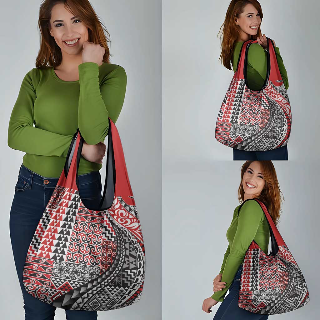 Aotearoa Maori Tribal Tattoo Grocery Bag Kowhaiwhai Taniko Patchwork Motifs LT9 - Polynesian Pride