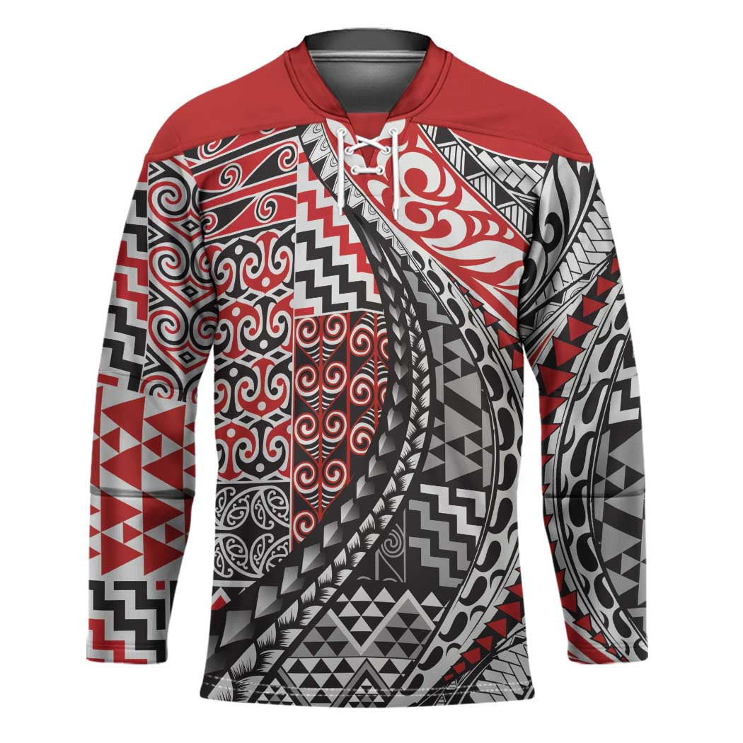 Aotearoa Maori Tribal Tattoo Hockey Jersey Kowhaiwhai Taniko Patchwork Motifs - Polynesian Pride