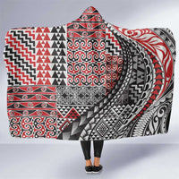 Aotearoa Maori Tribal Tattoo Hooded Blanket Kowhaiwhai Taniko Patchwork Motifs LT9 One Size Red - Polynesian Pride