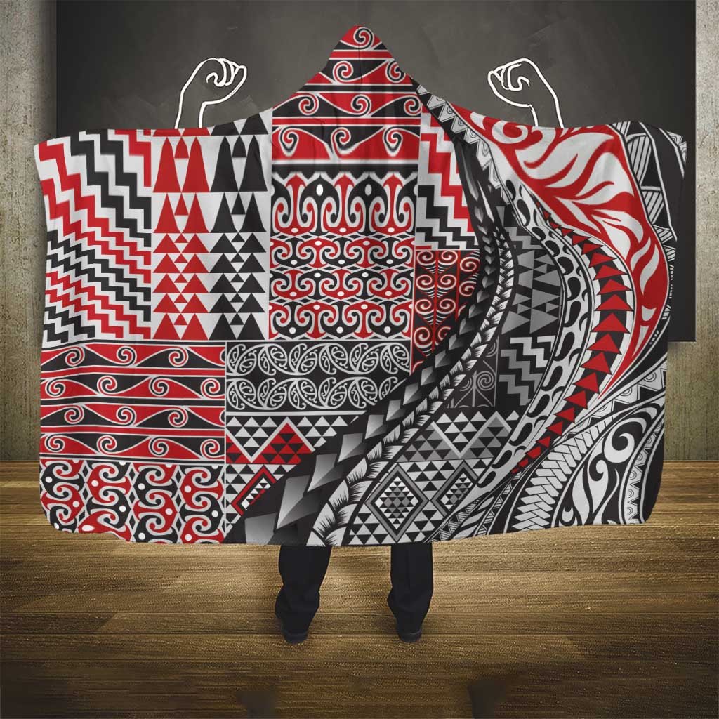 Aotearoa Maori Tribal Tattoo Hooded Blanket Kowhaiwhai Taniko Patchwork Motifs LT9 - Polynesian Pride