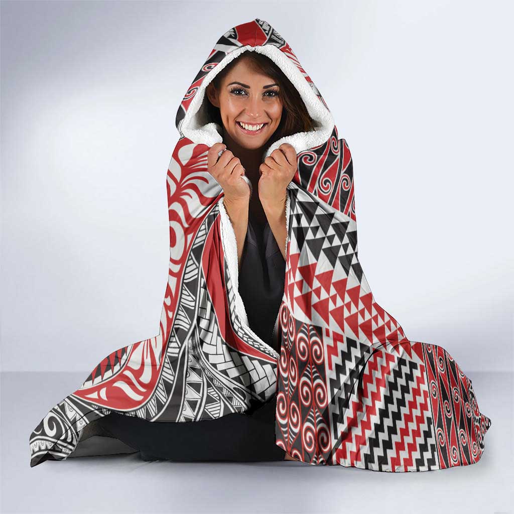 Aotearoa Maori Tribal Tattoo Hooded Blanket Kowhaiwhai Taniko Patchwork Motifs LT9 - Polynesian Pride