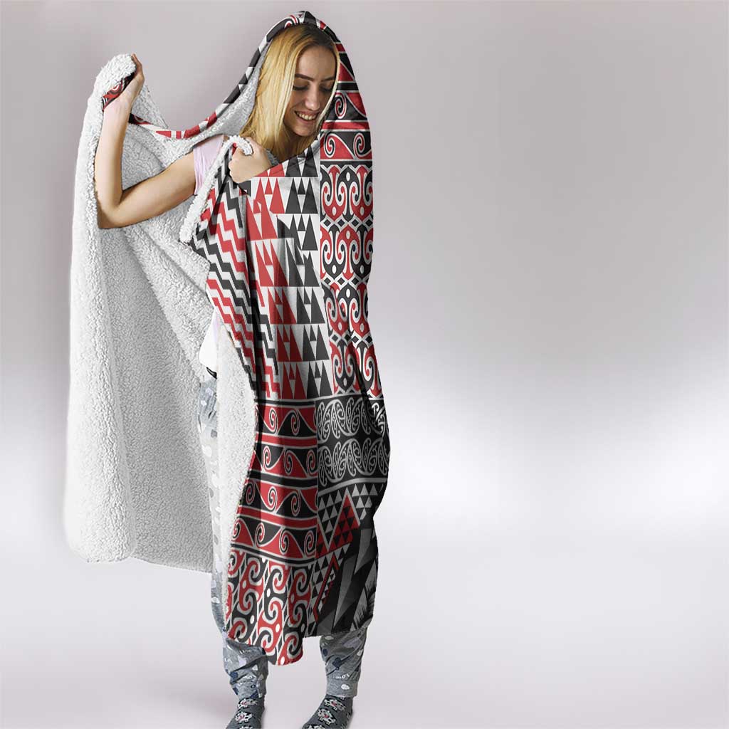Aotearoa Maori Tribal Tattoo Hooded Blanket Kowhaiwhai Taniko Patchwork Motifs LT9 - Polynesian Pride
