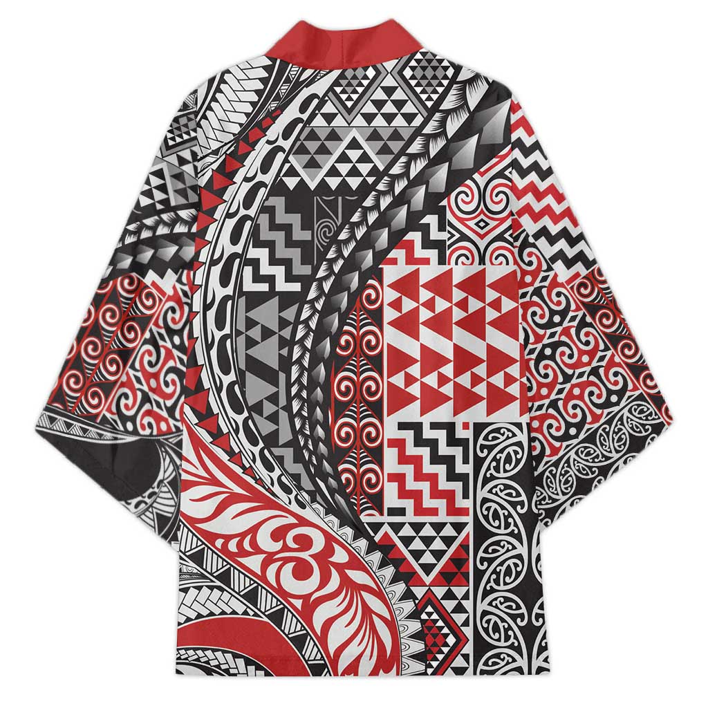 Aotearoa Maori Tribal Tattoo Kimono Kowhaiwhai Taniko Patchwork Motifs - Polynesian Pride