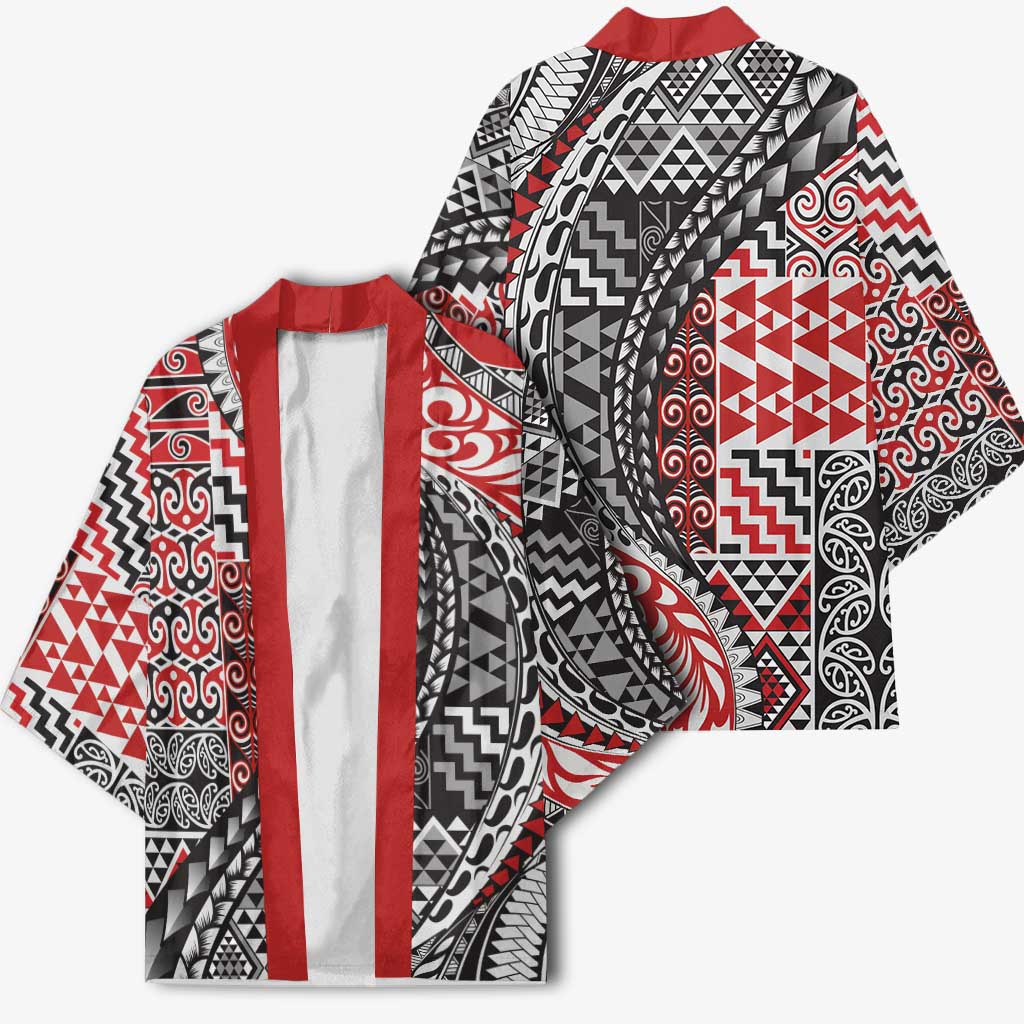 Aotearoa Maori Tribal Tattoo Kimono Kowhaiwhai Taniko Patchwork Motifs - Polynesian Pride
