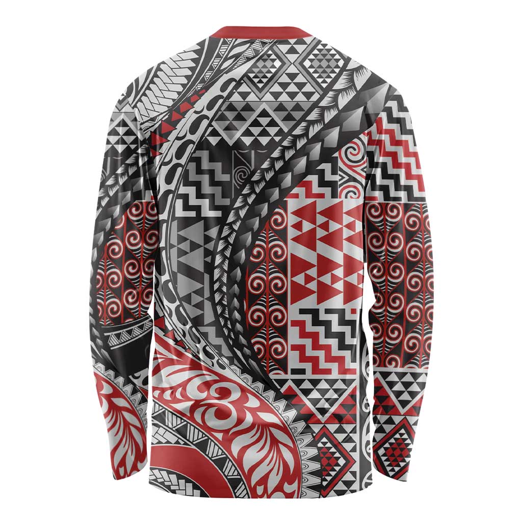 Aotearoa Maori Tribal Tattoo Long Sleeve Shirt Kowhaiwhai Taniko Patchwork Motifs LT9 - Polynesian Pride