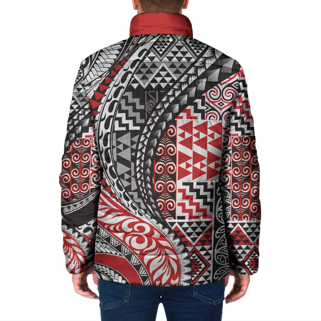 Aotearoa Maori Tribal Tattoo Padded Jacket Kowhaiwhai Taniko Patchwork Motifs - Polynesian Pride