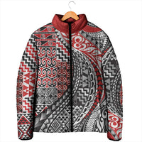 Aotearoa Maori Tribal Tattoo Padded Jacket Kowhaiwhai Taniko Patchwork Motifs - Polynesian Pride