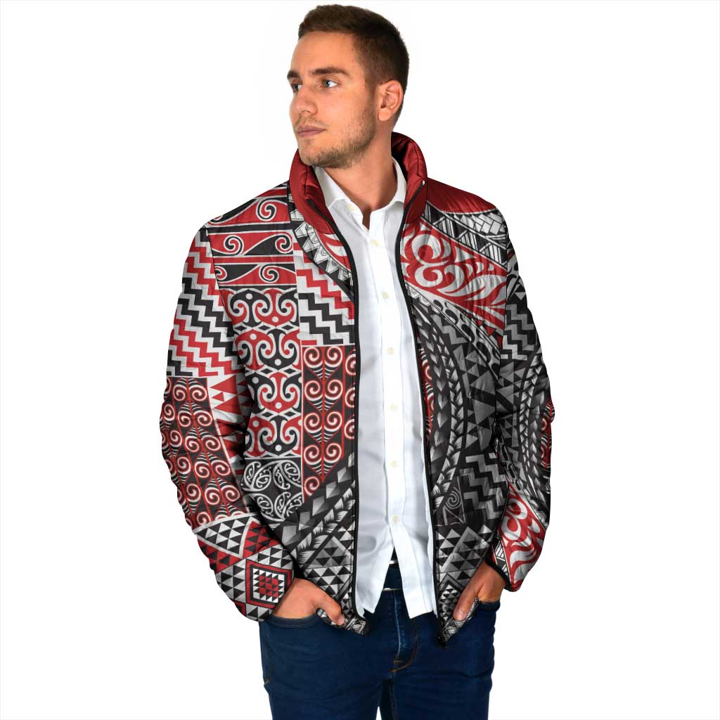 Aotearoa Maori Tribal Tattoo Padded Jacket Kowhaiwhai Taniko Patchwork Motifs - Polynesian Pride