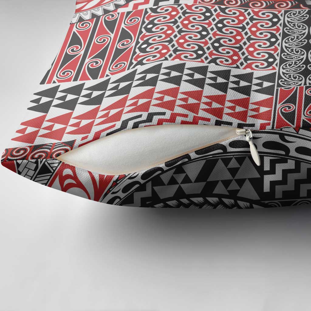 Aotearoa Maori Tribal Tattoo Pillow Cover Kowhaiwhai Taniko Patchwork Motifs - Polynesian Pride