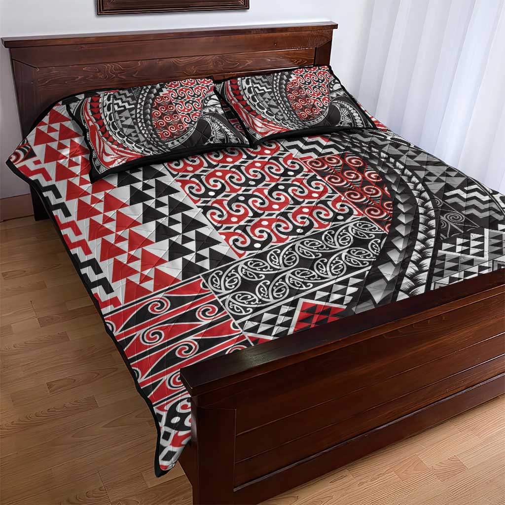 Aotearoa Maori Tribal Tattoo Quilt Bed Set Kowhaiwhai Taniko Patchwork Motifs LT9 - Polynesian Pride