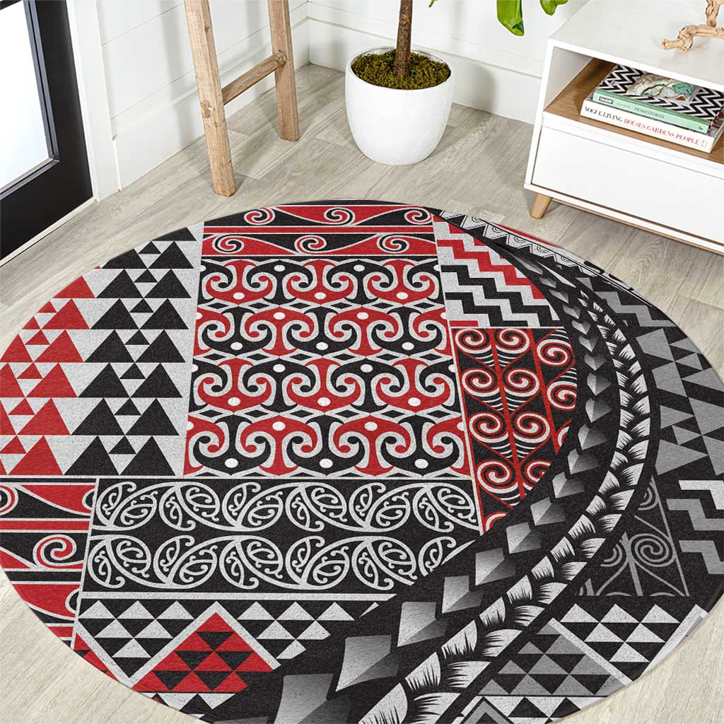 Aotearoa Maori Tribal Tattoo Round Carpet Kowhaiwhai Taniko Patchwork Motifs