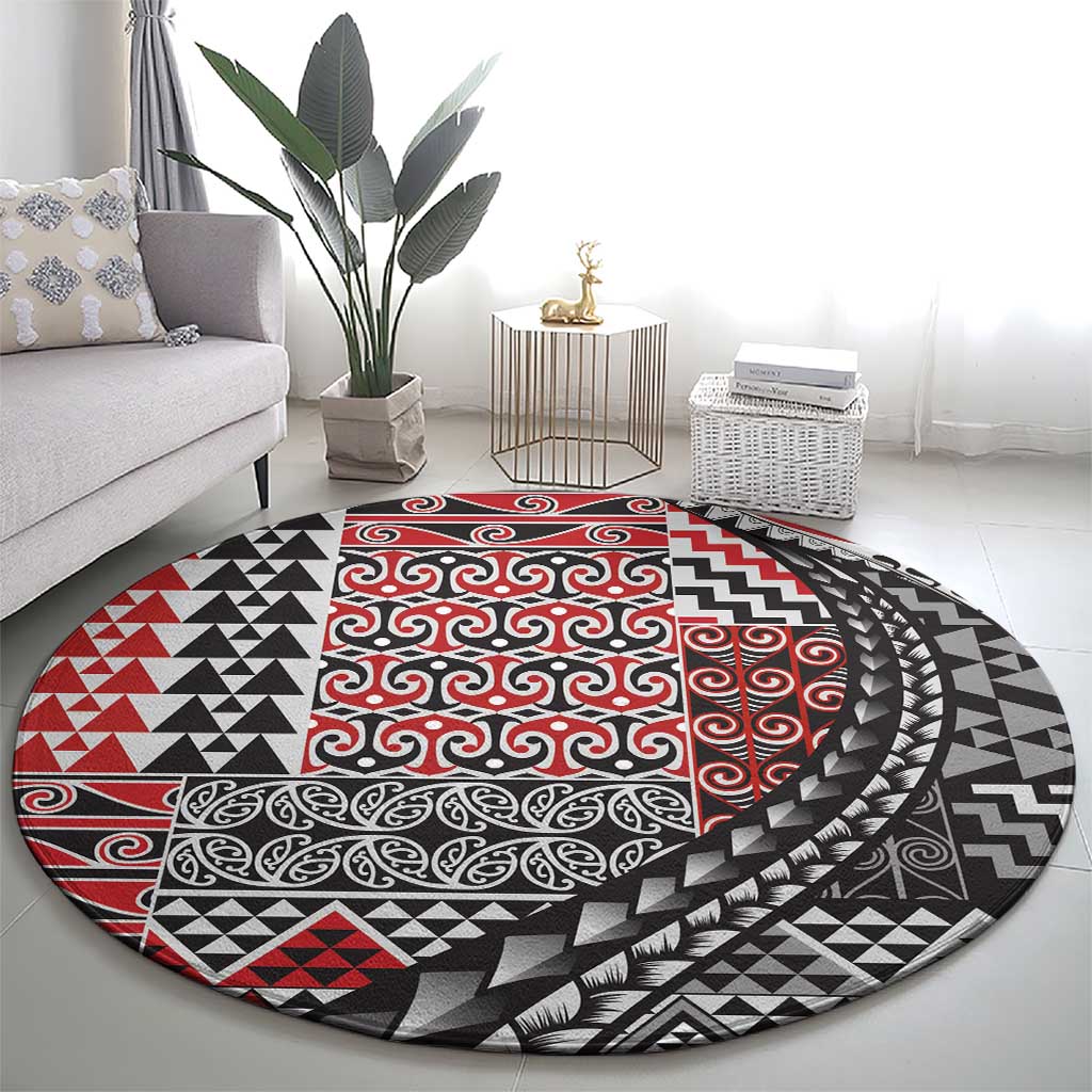 Aotearoa Maori Tribal Tattoo Round Carpet Kowhaiwhai Taniko Patchwork Motifs