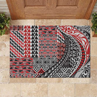 Aotearoa Maori Tribal Tattoo Rubber Doormat Kowhaiwhai Taniko Patchwork Motifs LT9 Red - Polynesian Pride