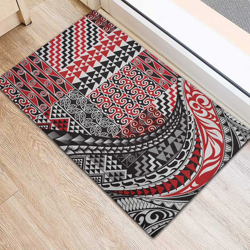 Aotearoa Maori Tribal Tattoo Rubber Doormat Kowhaiwhai Taniko Patchwork Motifs LT9 - Polynesian Pride