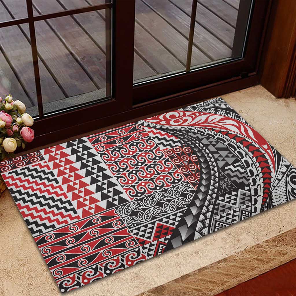 Aotearoa Maori Tribal Tattoo Rubber Doormat Kowhaiwhai Taniko Patchwork Motifs LT9 - Polynesian Pride