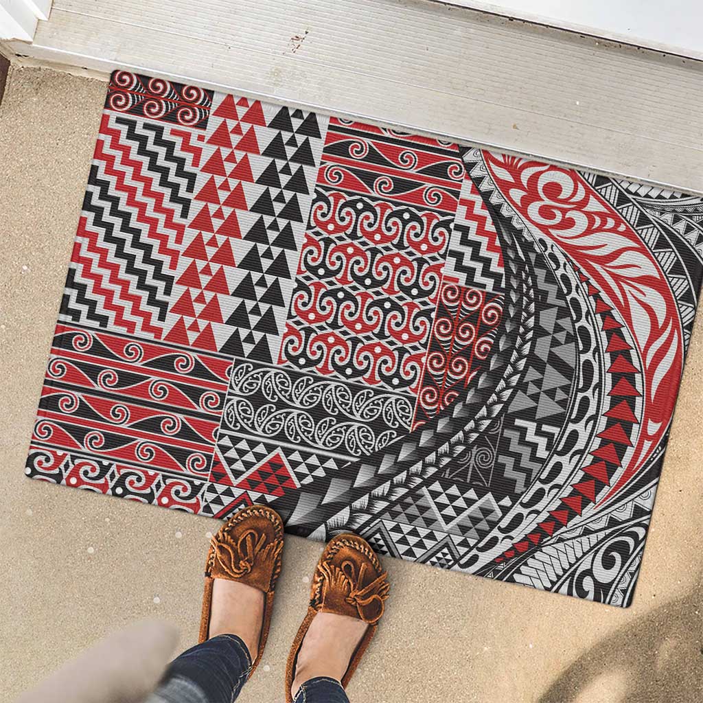 Aotearoa Maori Tribal Tattoo Rubber Doormat Kowhaiwhai Taniko Patchwork Motifs LT9 - Polynesian Pride