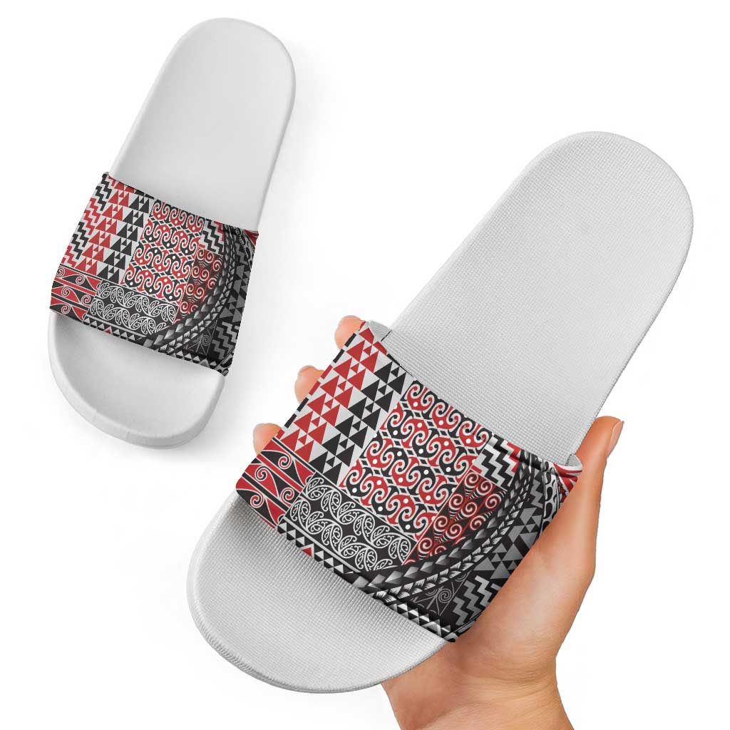 Aotearoa Maori Tribal Tattoo Slide Sandals Kowhaiwhai Taniko Patchwork Motifs - Polynesian Pride