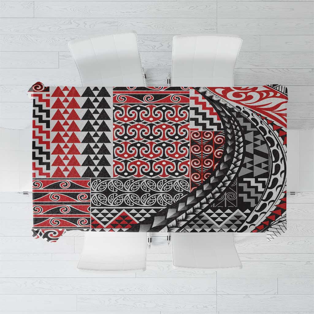 Aotearoa Maori Tribal Tattoo Tablecloth Kowhaiwhai Taniko Patchwork Motifs LT9 Red - Polynesian Pride
