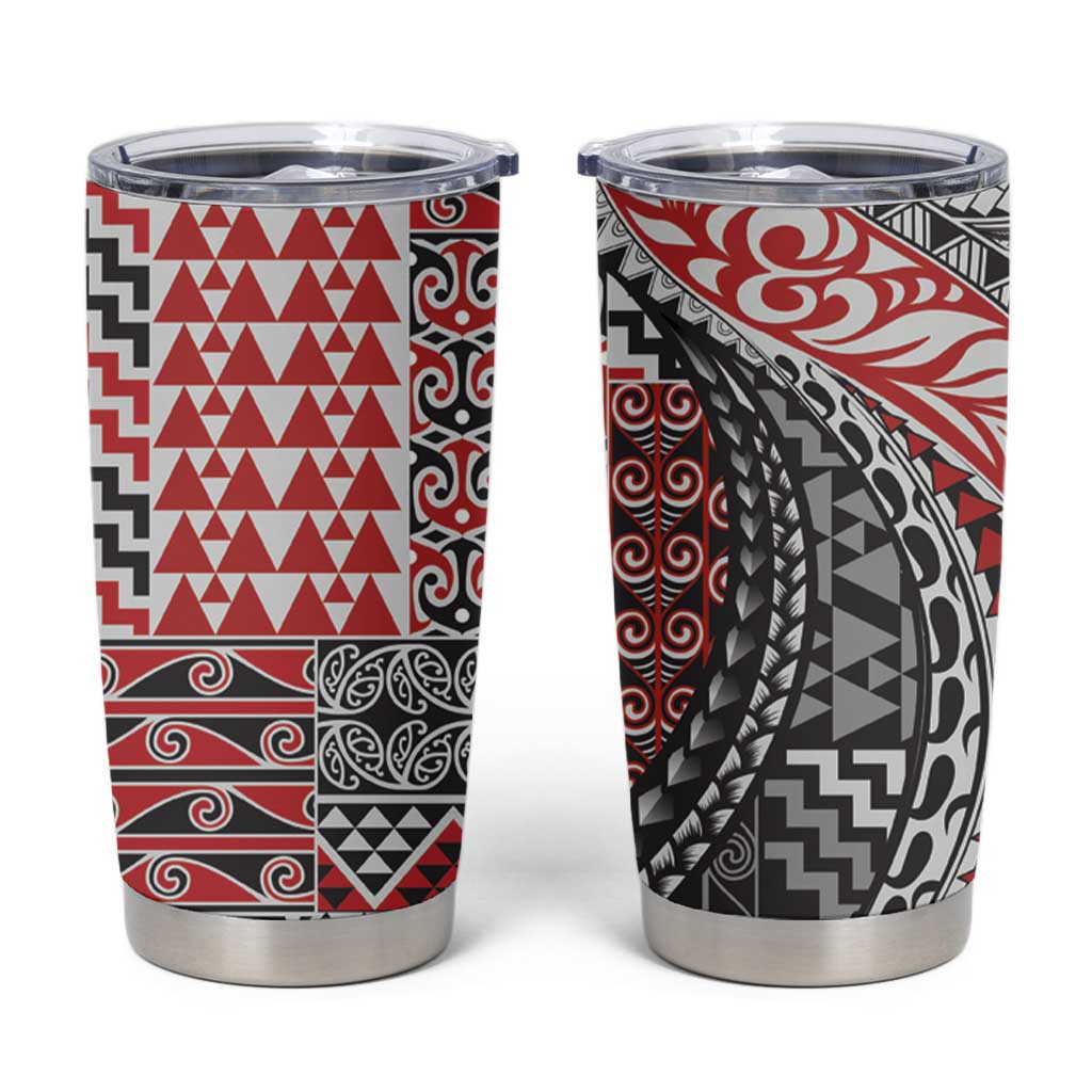 Aotearoa Maori Tribal Tattoo Tumbler Cup Kowhaiwhai Taniko Patchwork Motifs LT9 Red - Polynesian Pride