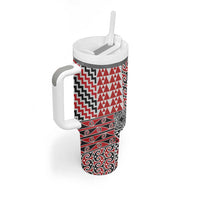 Aotearoa Maori Tribal Tattoo Tumbler With Handle Kowhaiwhai Taniko Patchwork Motifs LT9 - Polynesian Pride