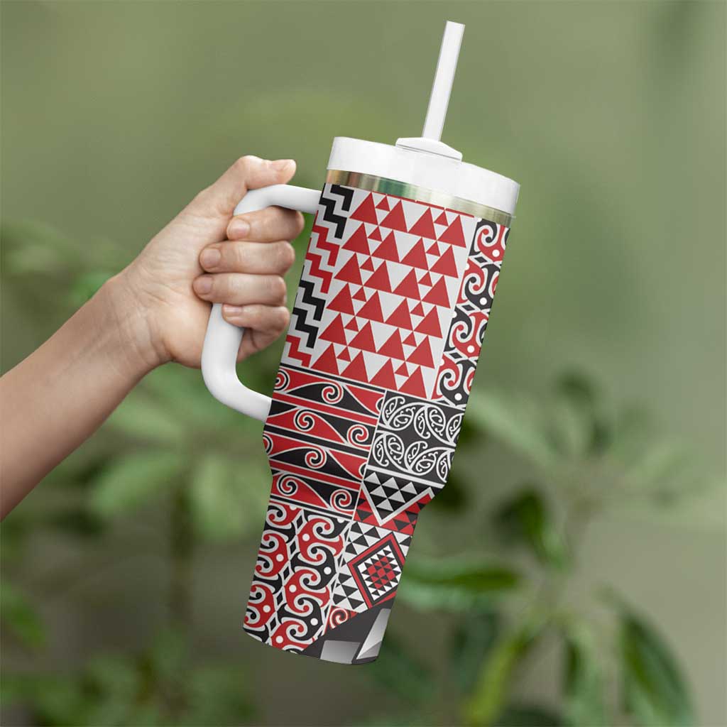 Aotearoa Maori Tribal Tattoo Tumbler With Handle Kowhaiwhai Taniko Patchwork Motifs LT9 - Polynesian Pride